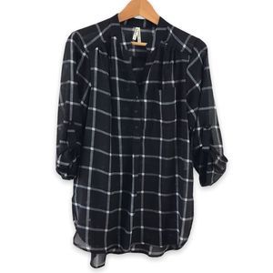 Live 4 Truth black & white plaid long sleeve sheer blouse